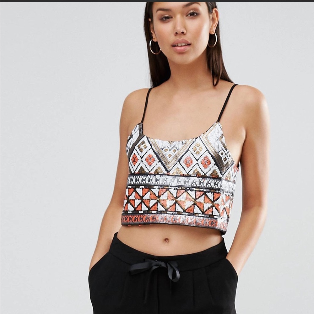 ASOS Wyldr Small High Hopes Sequin Printed Cami Cropped Top New NWT